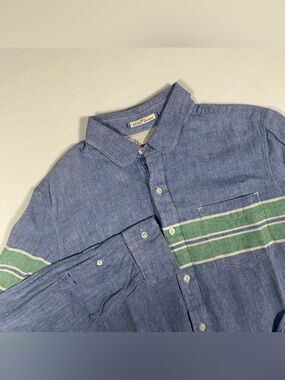 Levi's Chambray Button Up Shirt Blue Green Linen Cotton Classiccore Medium